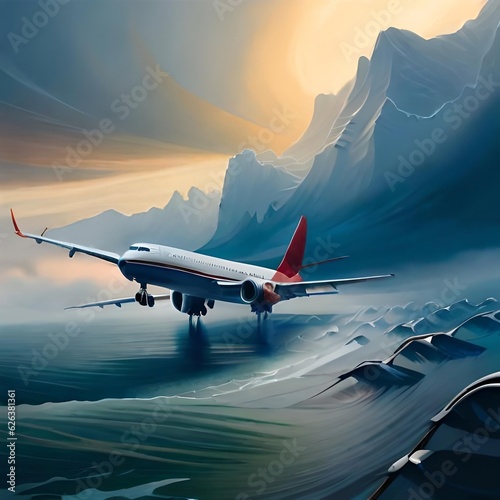 painting of planes flying in the storm  ocean Digital Art Illustration Painting Hyper Concept Art