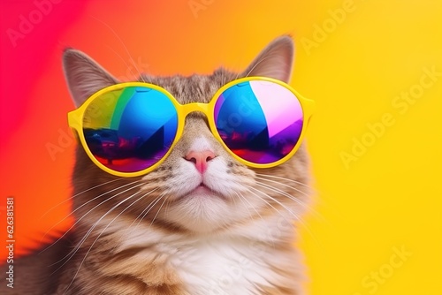 Funny cat in stylish sunglasses with rainbow lenses © Fotograf