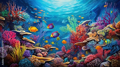  a painting of an underwater scene with fish and corals.  generative ai © Anna