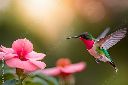 hummingbird on flowergenerated by AI technology 