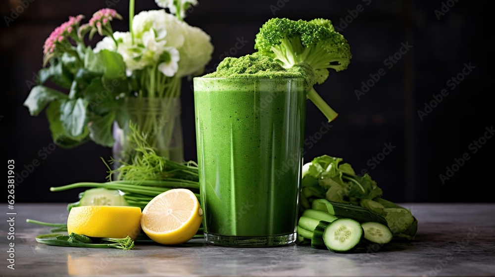 a green smoothie with broccoli, cucumbers, and lemon. generative ai a green smoothie with broccoli, cucumbers, and lemon. generative ai