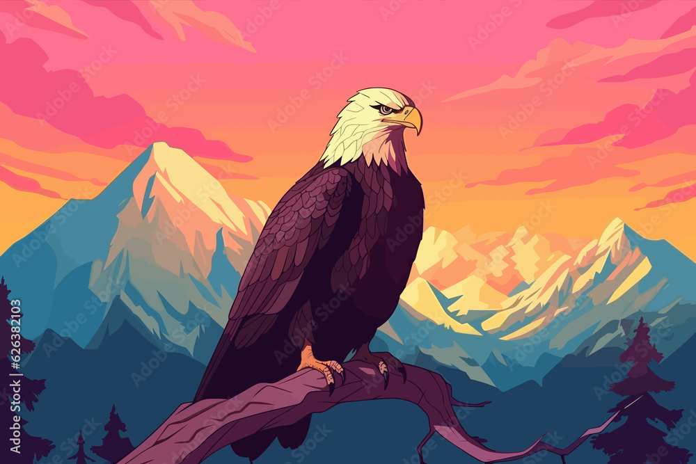 Fototapeta premium Bald Eagle flat design not too complex and modern