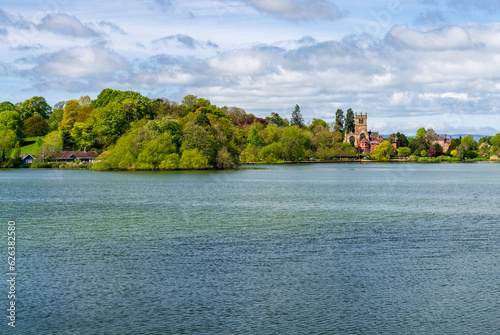 Panorama of the town of Ellesmere in Shropshire from across the Mere to the Church photo