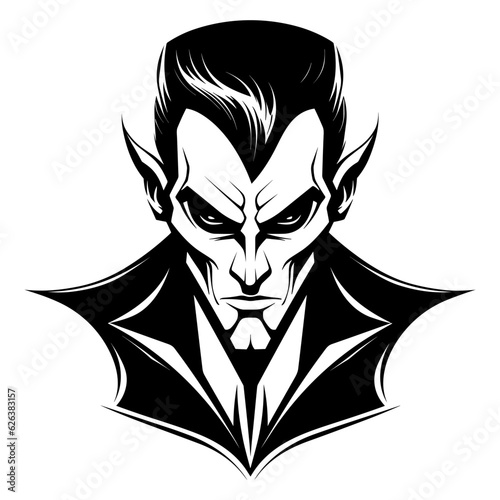 Vampire head face halloween character portrait black silhouette vector