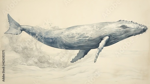 Photography a drawing of a humpback whale in the water.  generative ai