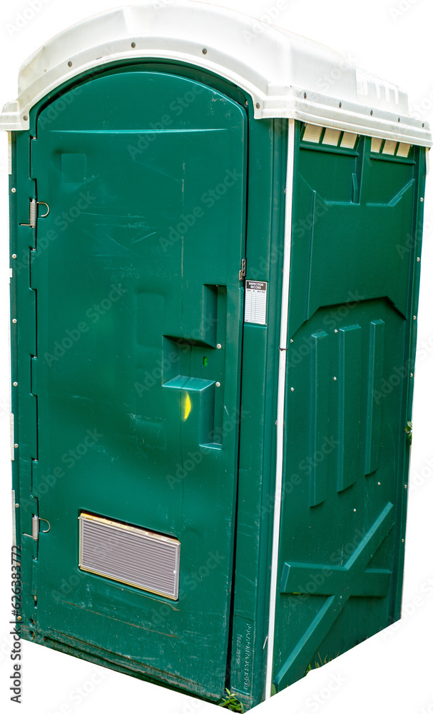 Porta Potty, Porta John, beat up and old, teal colored. High resolution
