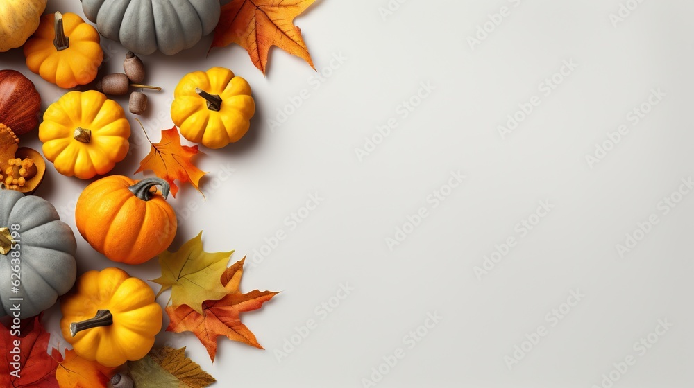 a group of pumpkins and leaves on a white background. generative ai a group of pumpkins and leaves on a white background. generative ai