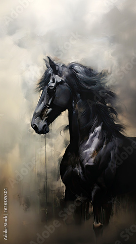 black horse canvas art hand painting