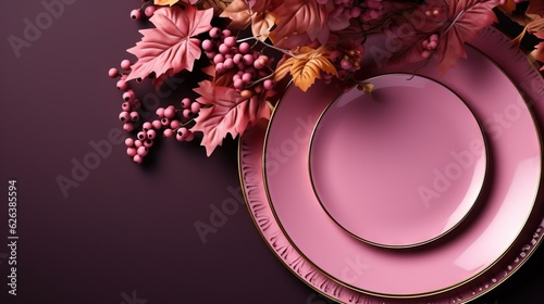  a pink plate with gold rim and a pink plate with gold rim. generative ai