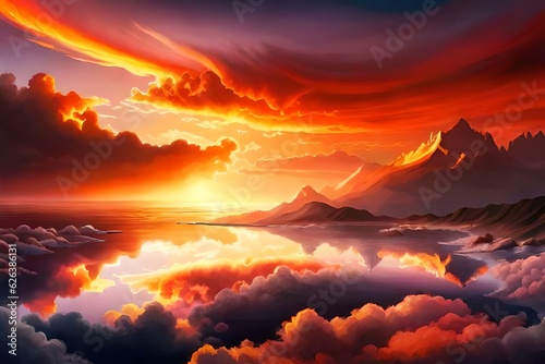 Fiery red and black sky clouds, Thunderclouds. Dramatic sky with heavy clouds. Fantastic, magical, fantasy scene © Donald