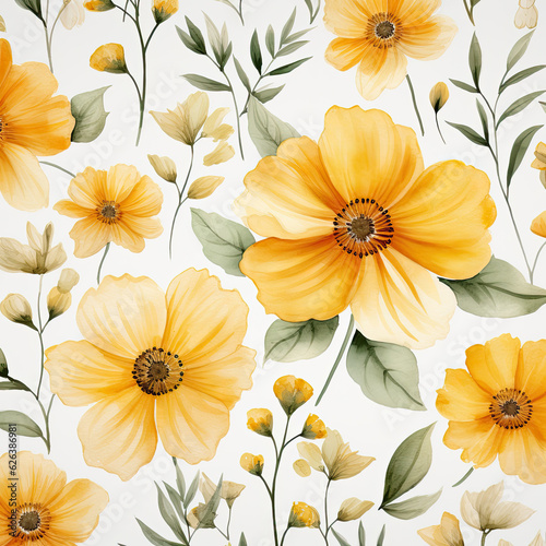 Wallpaper Mural seamless pattern with yellow flowers, wallpaper, Generative AI Torontodigital.ca