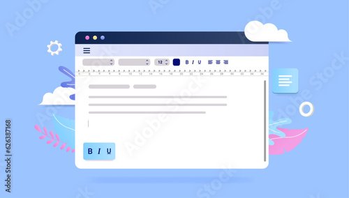 Text software vector illustration - web window with abstract word writing computer program in cartoon style