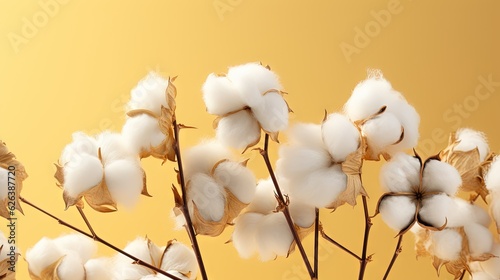  a close up of a bunch of cotton flowers on a yellow background. generative ai