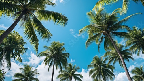  a group of palm trees with a blue sky in the background.  generative ai