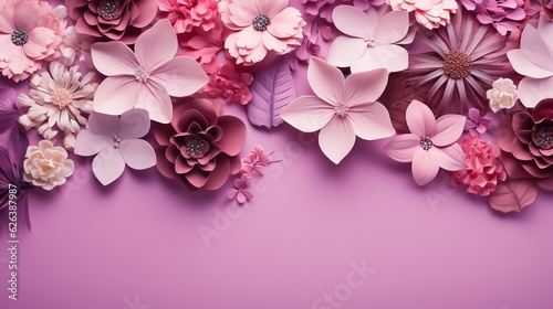  a bunch of pink and purple flowers on a purple background.  generative ai © Shanti