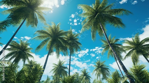 a group of palm trees with a blue sky in the background. generative ai