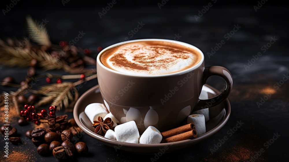 a cup of hot chocolate and marshmallows on a saucer. generative ai a cup of hot chocolate and marshmallows on a saucer. generative ai
