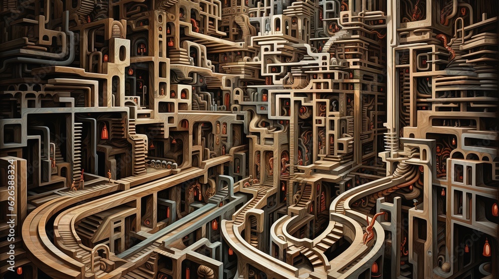  a very large and intricately designed city made of wood.  generative ai