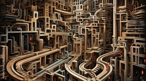  a very large and intricately designed city made of wood. generative ai