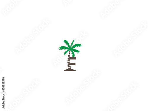 Beautiful Tree Stock Illustrations ,Letter  coconut tree icon design vector.