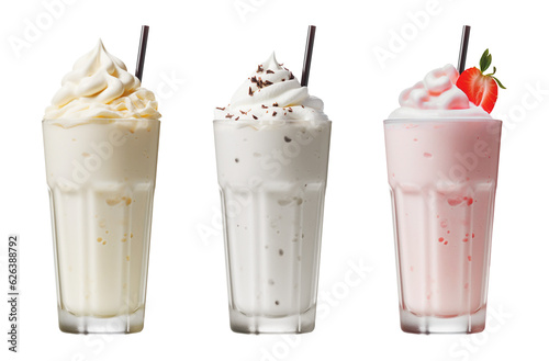 Milkshakes with a straw on a transparent background