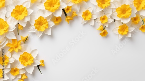  a bunch of yellow and white flowers on a white background.  generative ai © Shanti