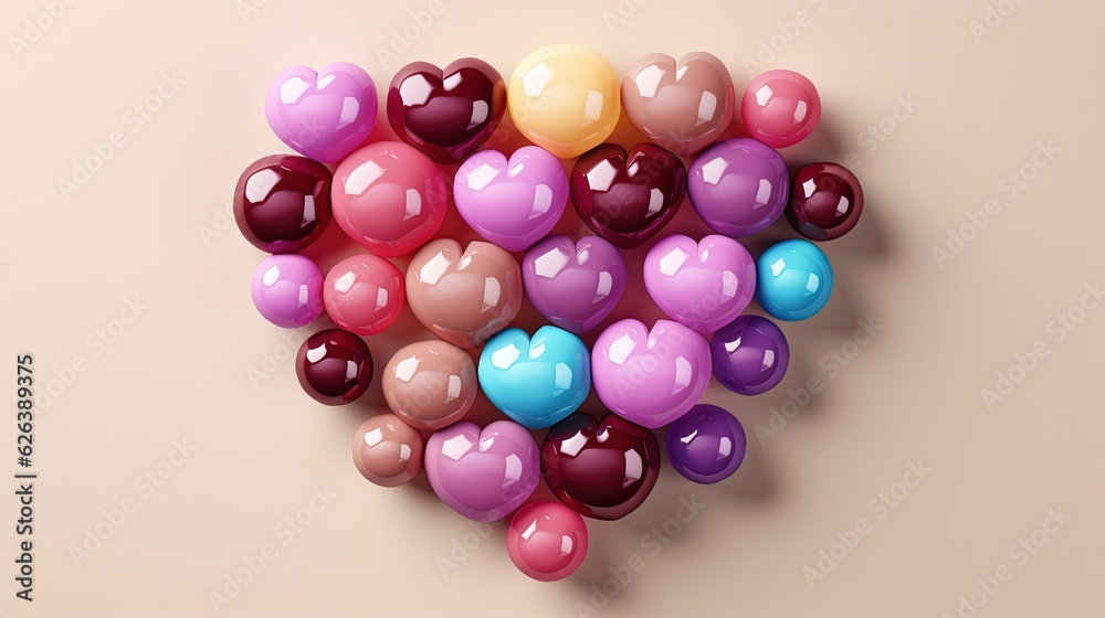 a bunch of heart shaped balloons on a pink background with a shadow. generative ai a bunch of heart shaped balloons on a pink background with a shadow. generative ai