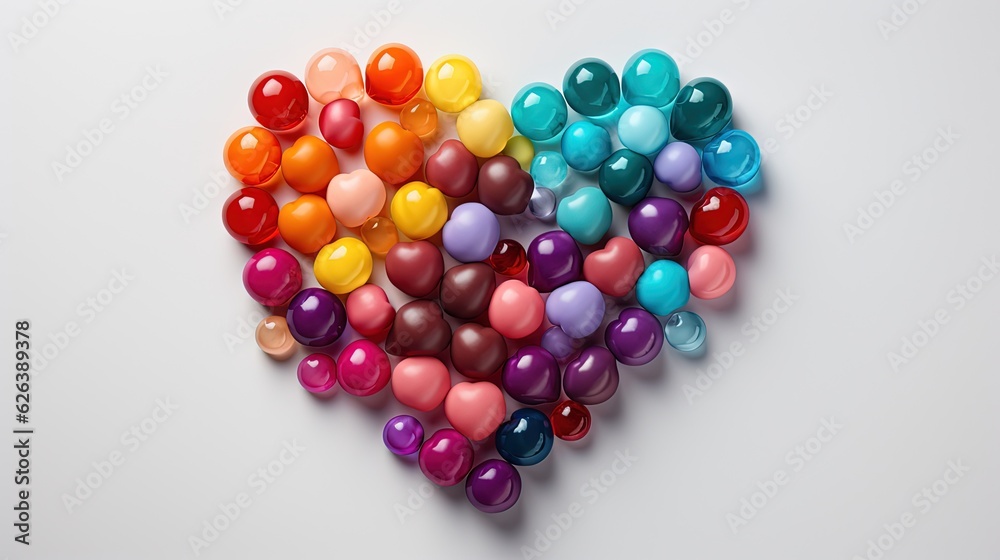 a group of heart shaped balloons on a white surface with a rainbow of colors. generative ai a group of heart shaped balloons on a white surface with a rainbow of colors. generative ai