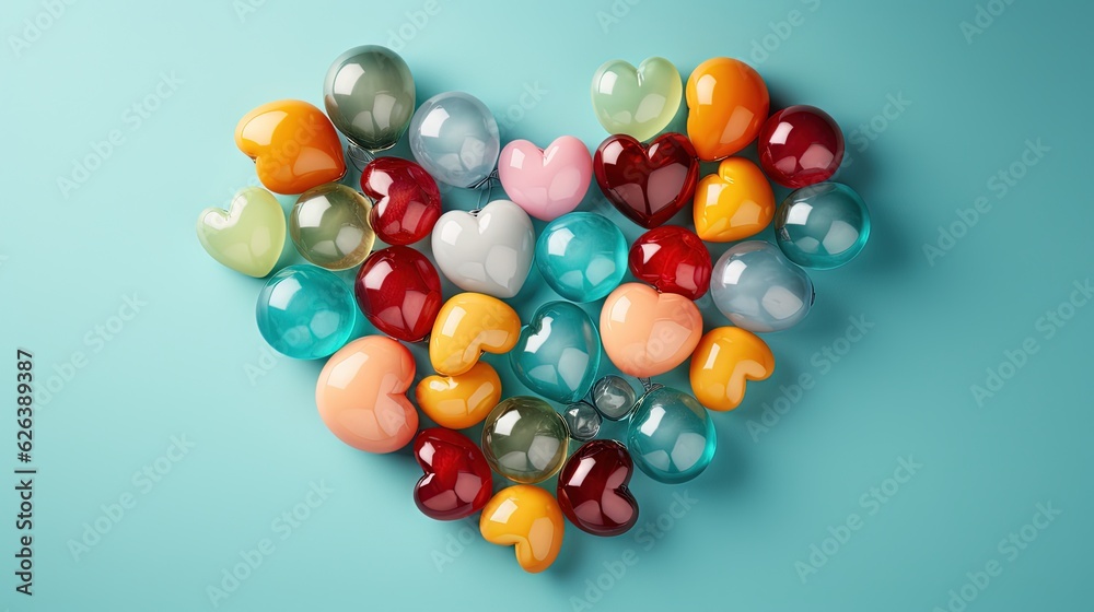 a heart made of many different colored hearts on a blue background. generative ai a heart made of many different colored hearts on a blue background. generative ai