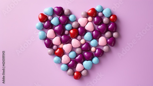  a heart made out of candy hearts on a pink background. generative ai