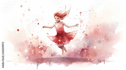  a painting of a little girl in a red dress dancing. generative ai
