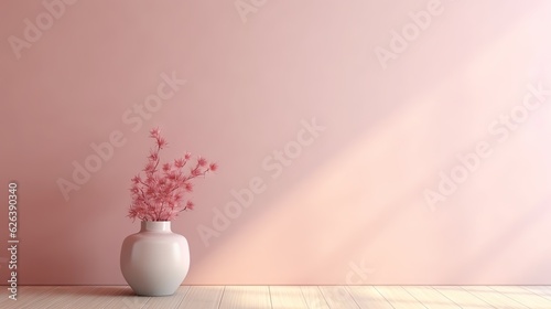  a white vase filled with pink flowers on top of a wooden table. generative ai