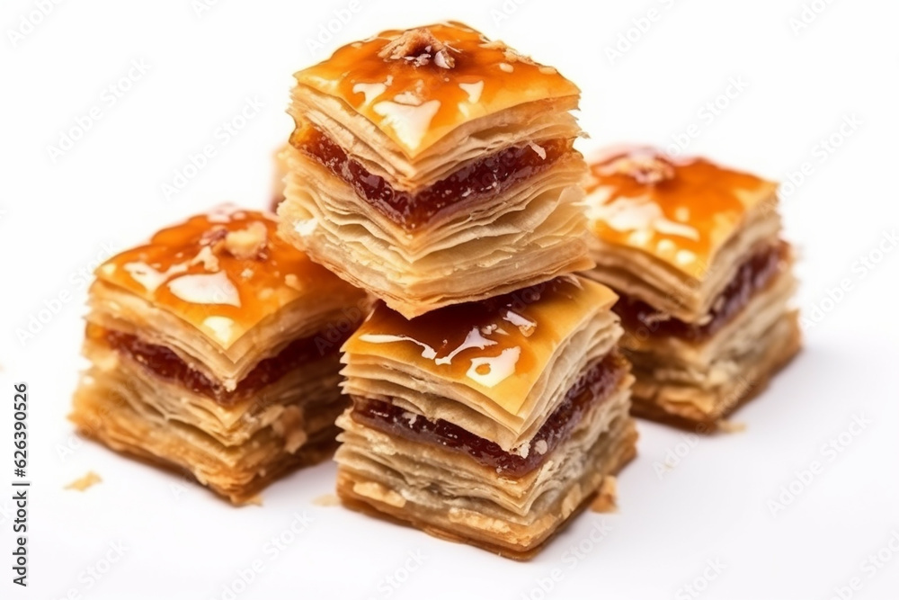 Exquisite Baklava - Famous in the Middle East on a Pure White Background - Created with Generative AI Tools Exquisite Baklava - Famous in the Middle East on a Pure White Background - Created with Generative AI Tools