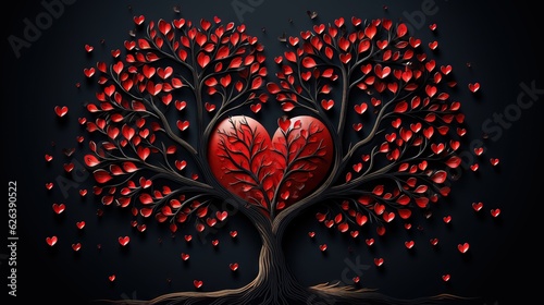  a heart shaped tree with lots of red leaves on it. generative ai