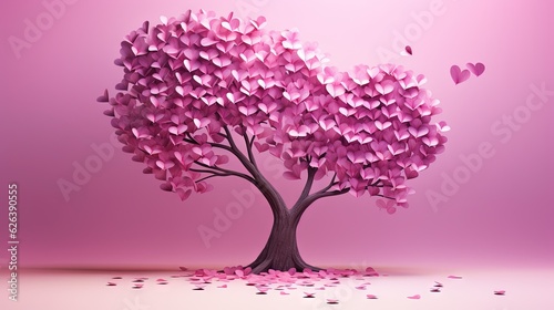  a pink tree with lots of hearts on it's trunk.  generative ai © Shanti