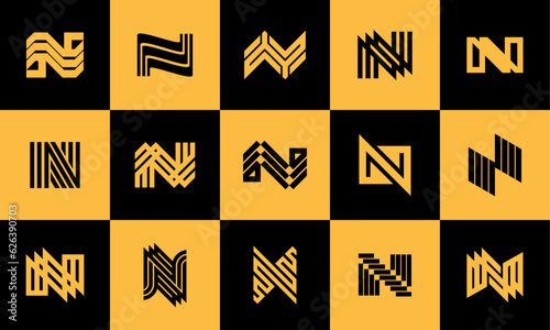 Set of modern technology letter N logo design