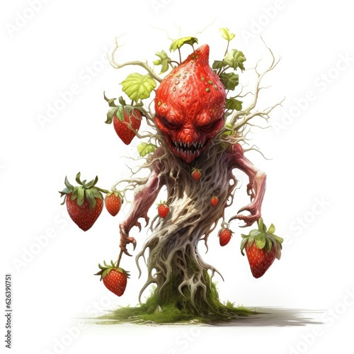 Strawberry character on white background. Cute monster