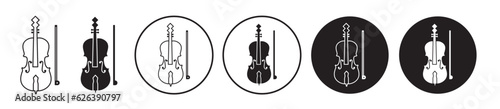 Photo violin with bow icon set