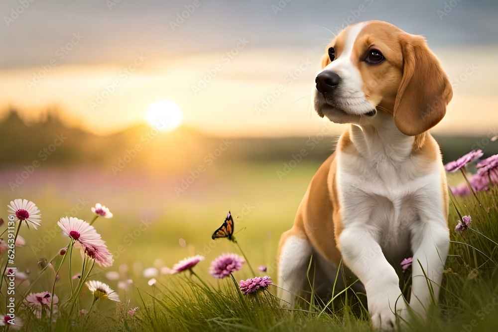 beagle dog on the meadow generated AI