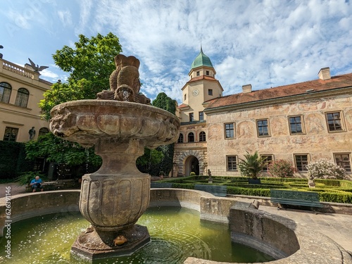 Castolovice chateau historical baroque castle Castolovice building and surrounding park with rose gardens, Bohemia,Czechia-Zamek Castolovice,chateau gardens photo