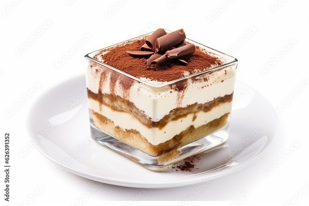 Classic Tiramisu Pudding - Famous in Italy on a Pure White Background - Created with Generative AI Tools Classic Tiramisu Pudding - Famous in Italy on a Pure White Background - Created with Generative AI Tools