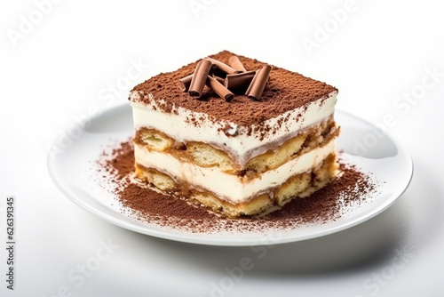 Classic Tiramisu Pudding - Famous in Italy on a Pure White Background - Created with Generative AI Tools