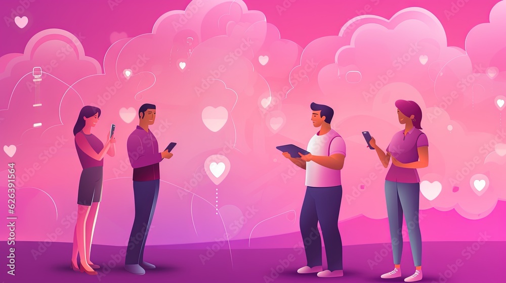 a group of people standing in front of a pink background. generative ai a group of people standing in front of a pink background. generative ai