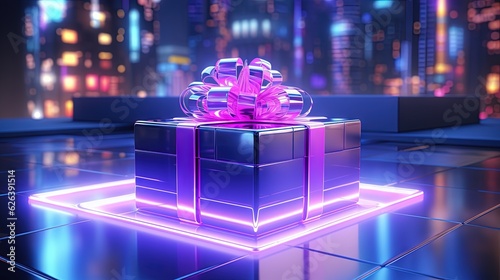  a purple gift box with a pink bow on top of it. generative ai