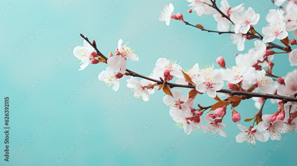 a branch of a cherry tree with white and pink flowers. generative ai a branch of a cherry tree with white and pink flowers. generative ai