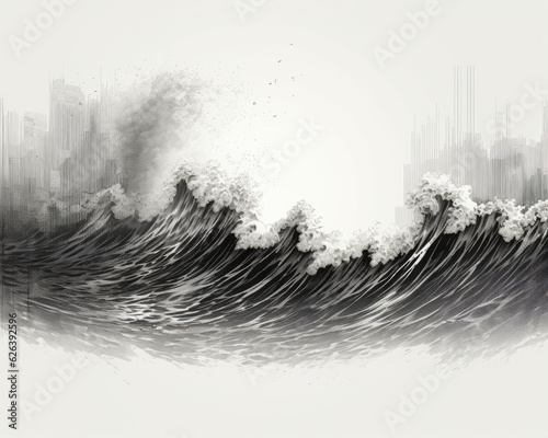 Artwork with an image showing an image of a wave, in the style of lunarpunk AI Generative