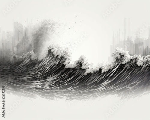 Artwork with an image showing an image of a wave, in the style of lunarpunk AI Generative photo