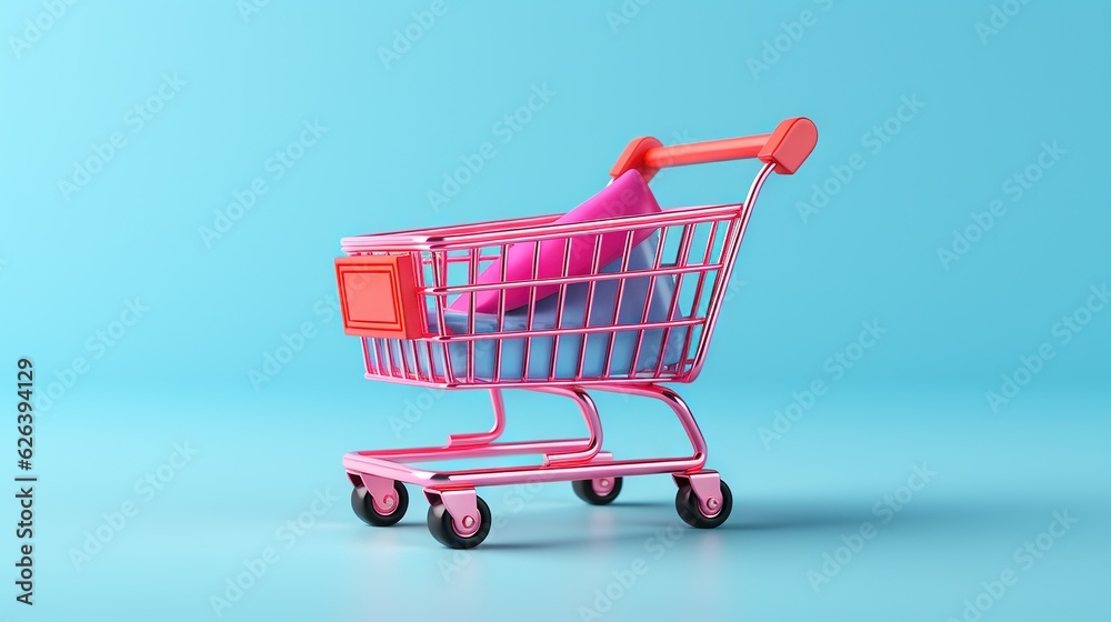  a pink and red shopping cart with a pink object in it.  generative ai