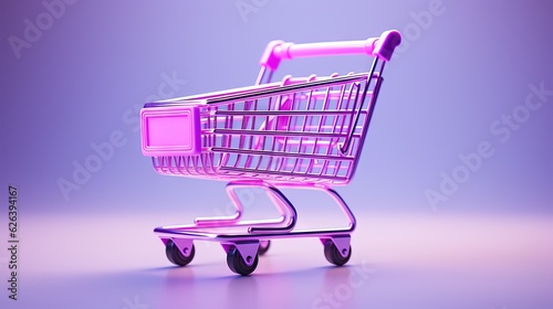  a pink shopping cart on a purple background with a reflection. generative ai