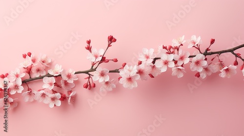  a branch of a cherry tree with pink flowers on a pink background. generative ai